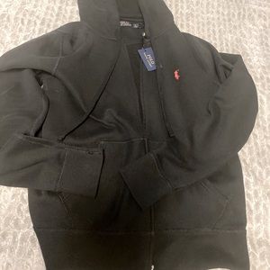 black and red polo zip up hoodie